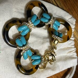 J. Crew Turquoise and Tortoise Bracelet with Gold Accents